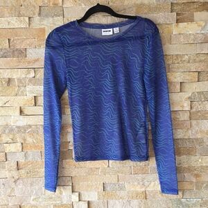 Purple And Teal Wave Pattern Long Sleeve Sheer Top